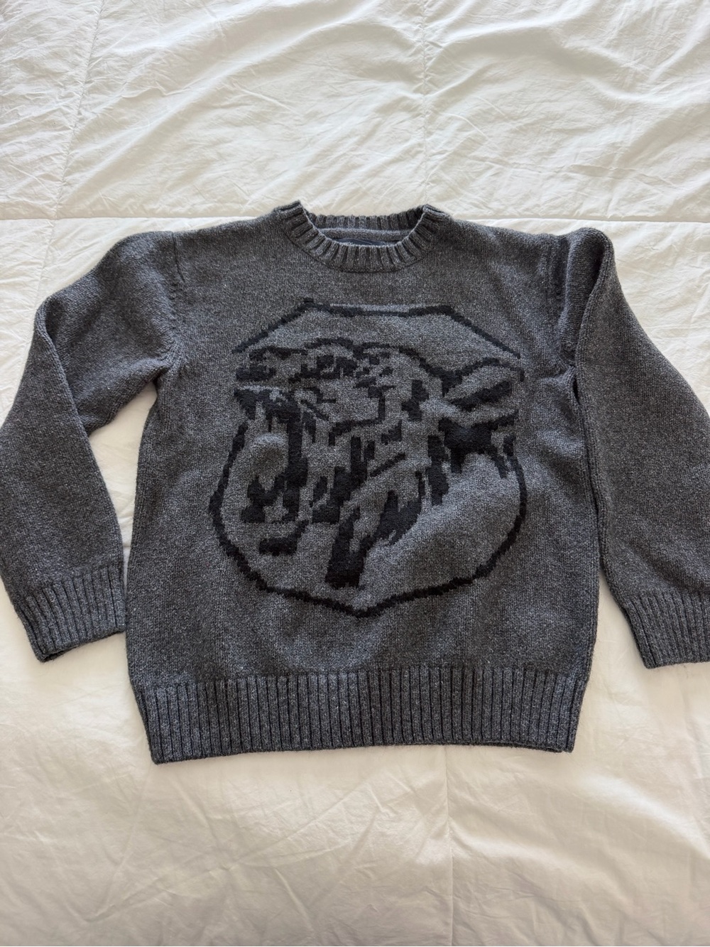GAP kids Dark Gray Crewneck Sweater with Intarsia Tiger Motif